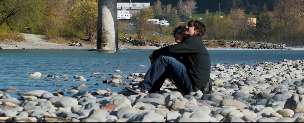 Cinematic outdoor scene by a river